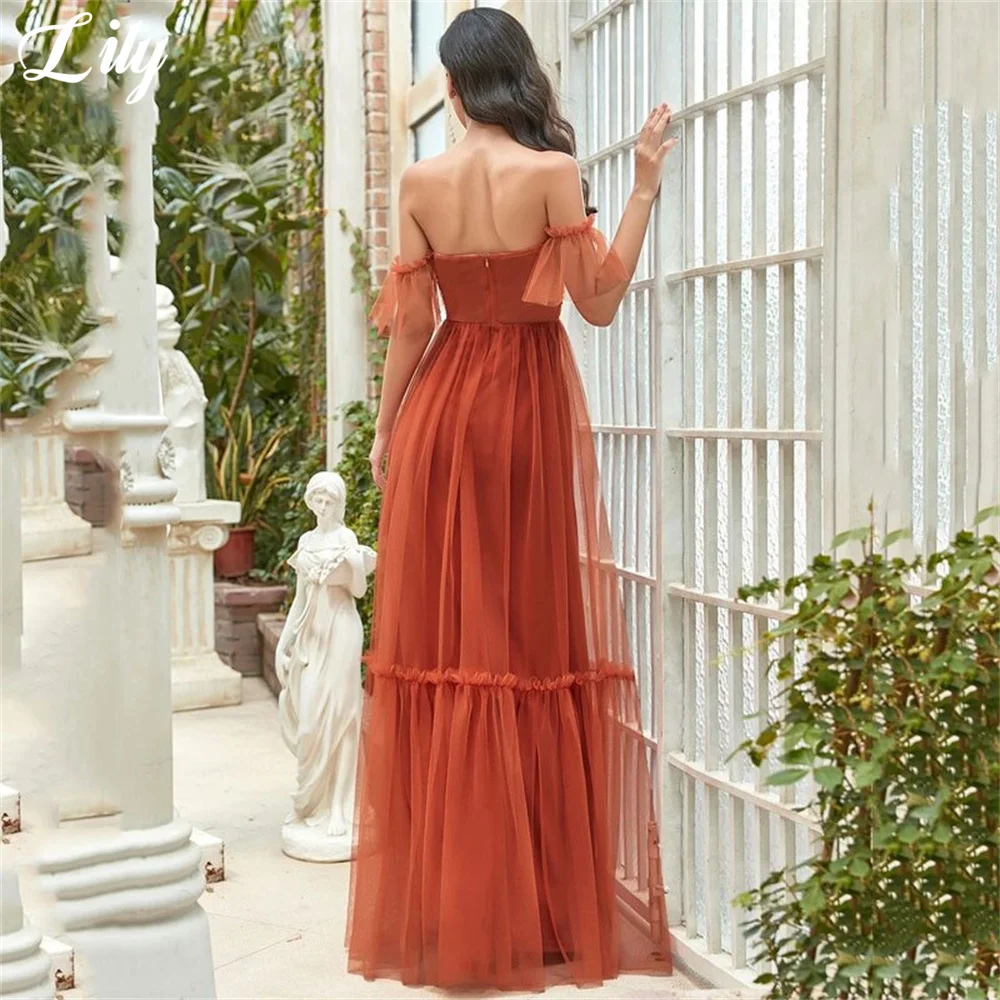 Lily Burnt Orange Sweetheart Long Party Dress Off Shoulder Vintage Night Dresses Net Beach Celebrity Dresses vestidos de fiesta