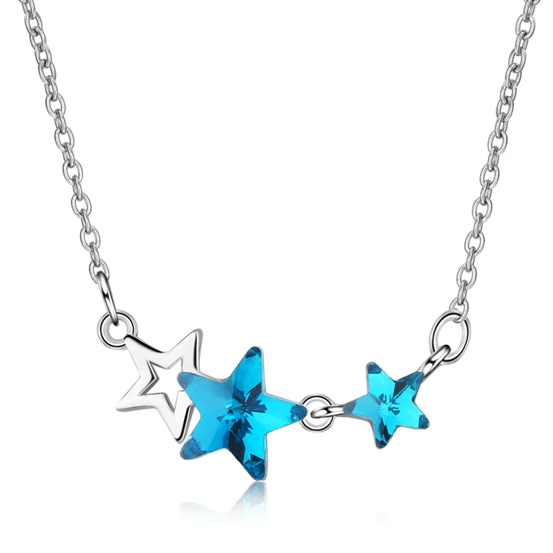 New Arrival Female Short Clavicle Chain 925 Sterling Plata Stackable Blue Crystal Pentagonal Star Necklace For Women Statement