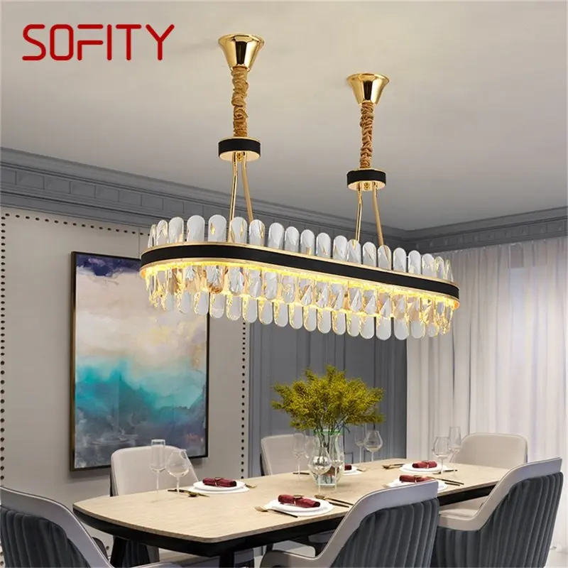 

SOFITY Oval Chandelier Crystal Pendant Lamp Postmodern Home Leather Round Light Fixture for Living Dining Room