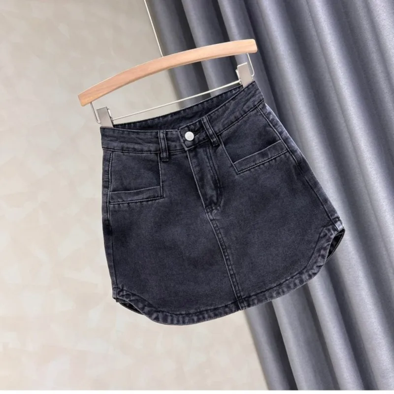 

Retro Dark Short A Word Denim Skirt 2024 Spring New Y2K Vintage Women Korean High Belt Mini Skirts High Waist Jean Short Dress