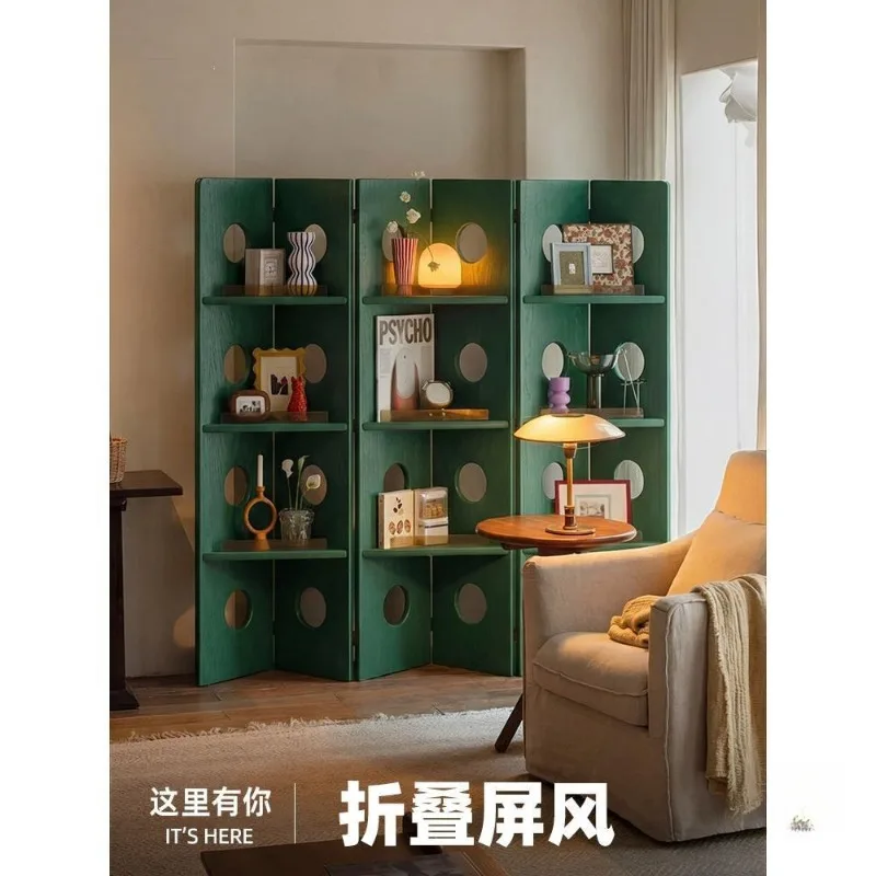 Solid wood folding screen multi-layer storage rack household entrance creative multi-functional partition display cabinet locker