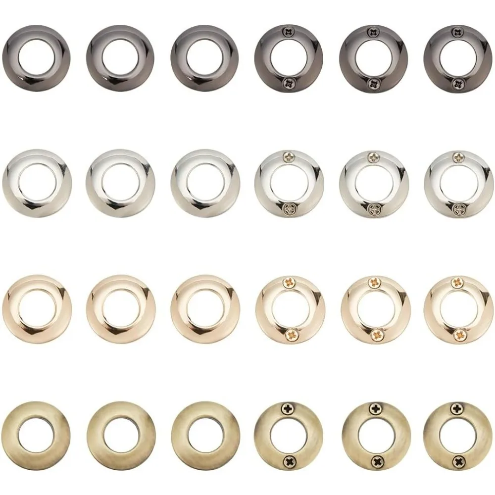 12 Set(24pcs) Screw Together Grommet Ring 4 Colors Metal Screw Rings 21mm Round Purse Ring Alloy Purse Loop Handle Connectors