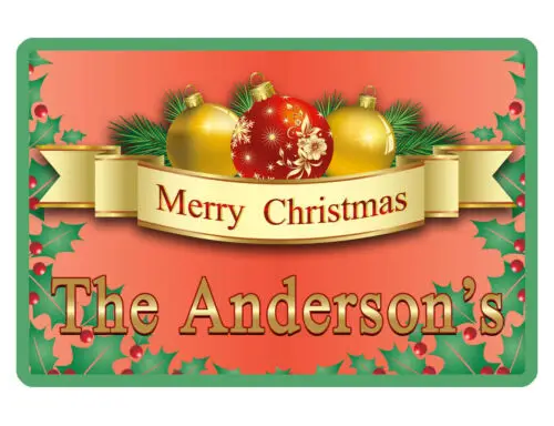 PERSONALIZED MERRY CHRISTMAS SIGN *YOUR NAME* ALUMINUM FULL COLOR HI GLOSS MC614