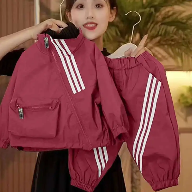 

Модная ветрозащитная куртка для мальчиков и девочек на весну и осень, новая ветрозащитная куртка для детей-подростков, брюки, комплект из 2 предметов, крутой