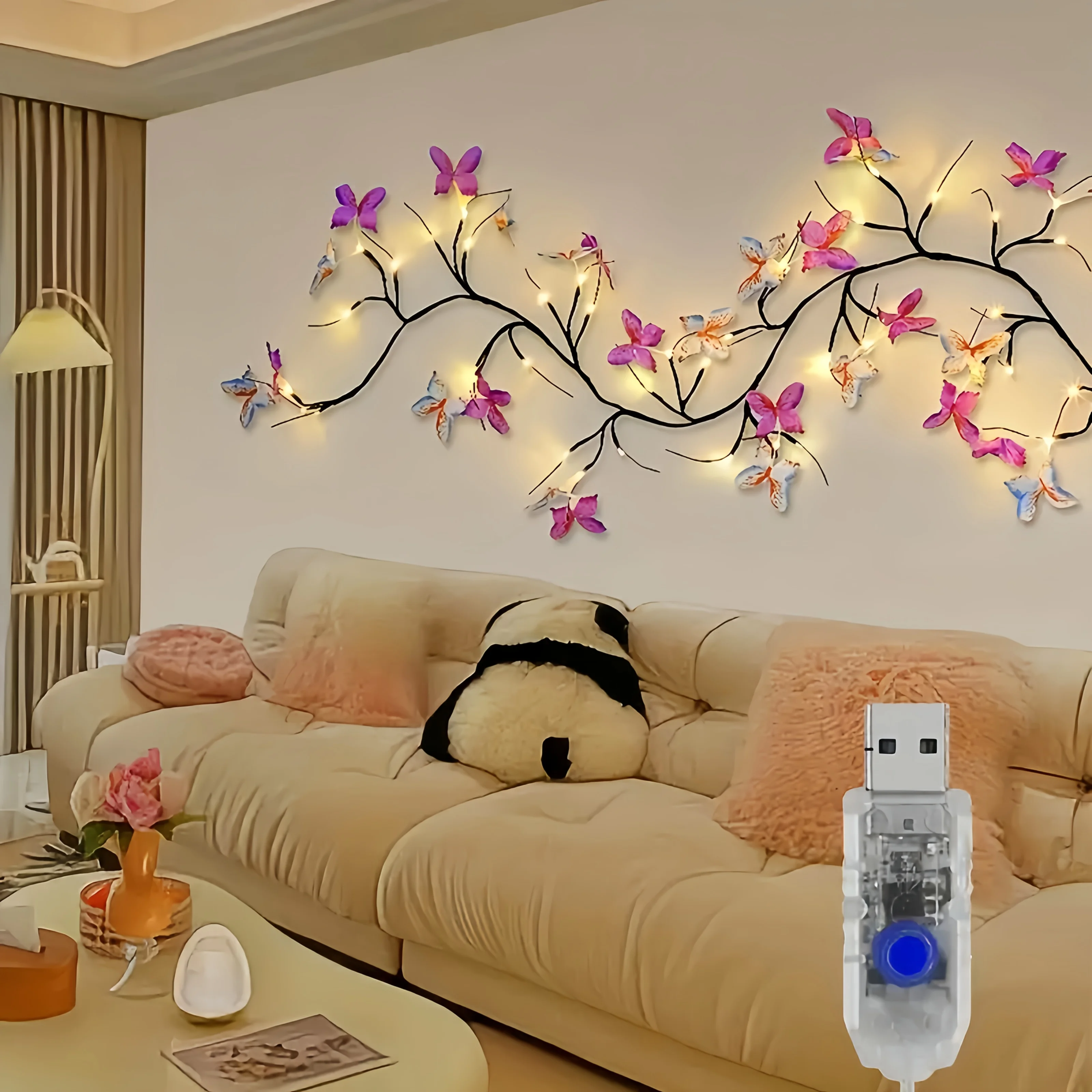 1pc Willow Vine Light With Butterfly Tree Branch Light 8 Modes 30led USB Operated Fairy Light For Home Party Holiday Decoration