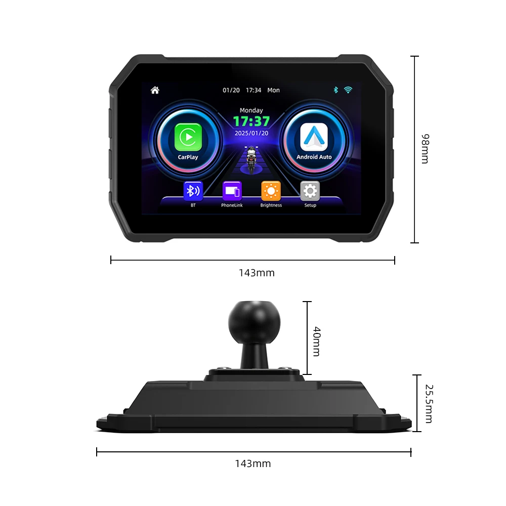 5-inch draadloze CarPlay Moto draagbare digitale motorfiets dashboard GPS-navigatie scherm Android Auto Monitor