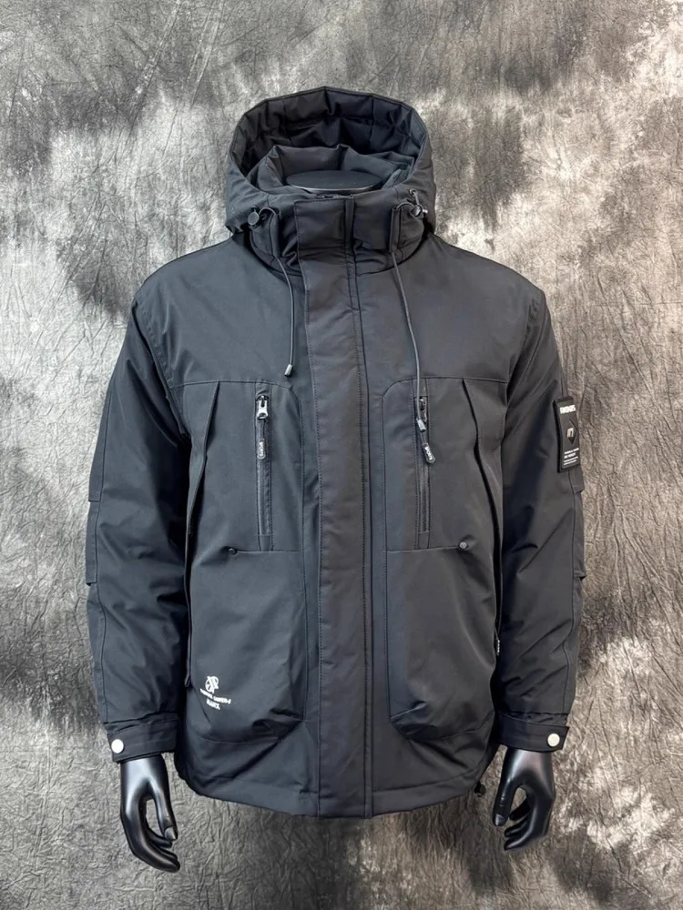 Manteau en duvet épais et chaud pour hommes avec fermeture éclair, col montant, coupe-vent, design de document solide, veste décontractée, streetwear d'hiver, nouveau, 2024