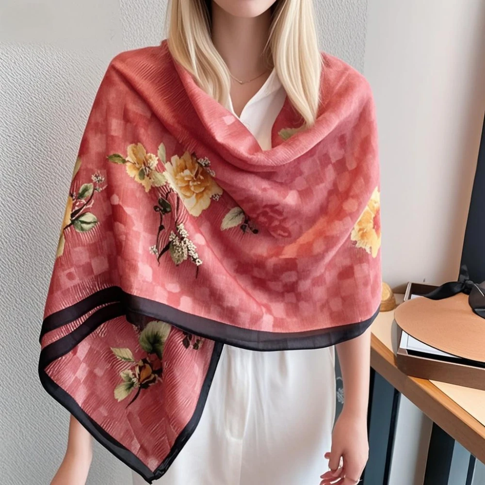 

180x90 см шарф с принтом пиона, женский осенне-зимний хлопковый и льняной шарф, теплая солнцезащитная шаль для защиты шеи