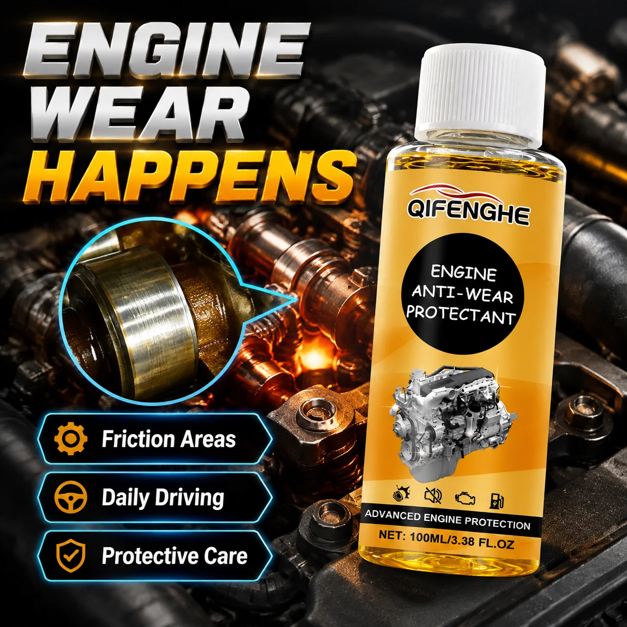 QIFENGHE 100ml Engine Anti-Wear Protectant, Car Engine Oil Additive, Reduce Friction & Noise, Engine Lubrication Protection for