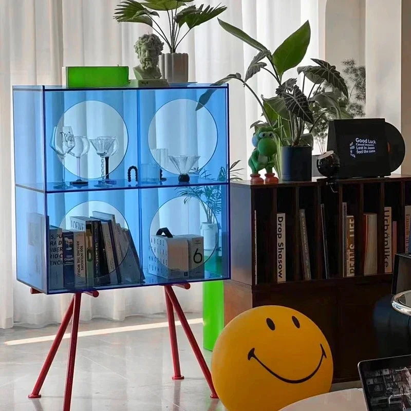 Gray Square Acrylic Wine Cabinet Celebrity Internet Entrance Living Room Creative Storage Solution