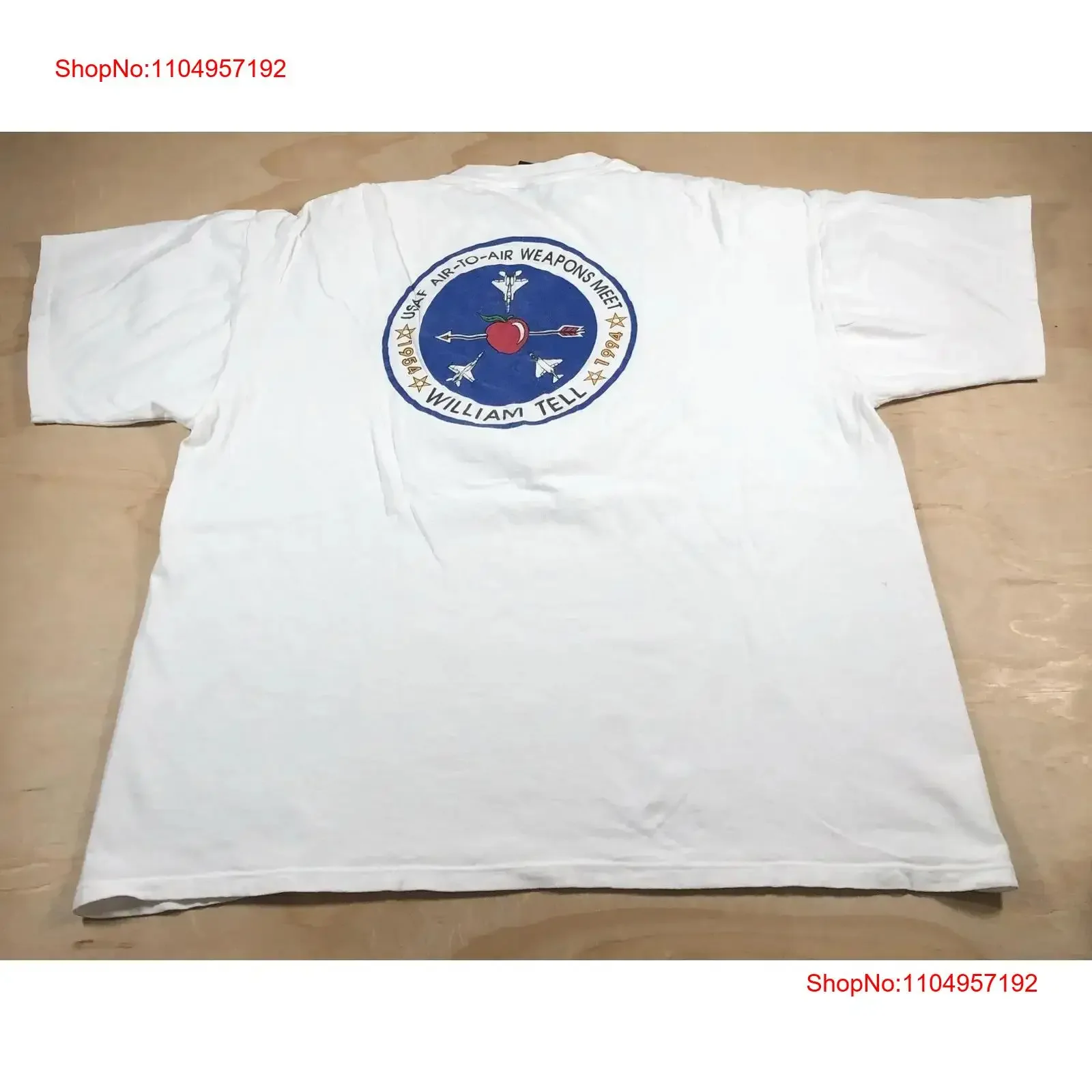 A4759 خمر 90s USAF الهواء إلى الأسلحة تلبية 1994 ويليام تيل تي شيرت XL خمر غسلها موضة تنفس امتدت للجنسين