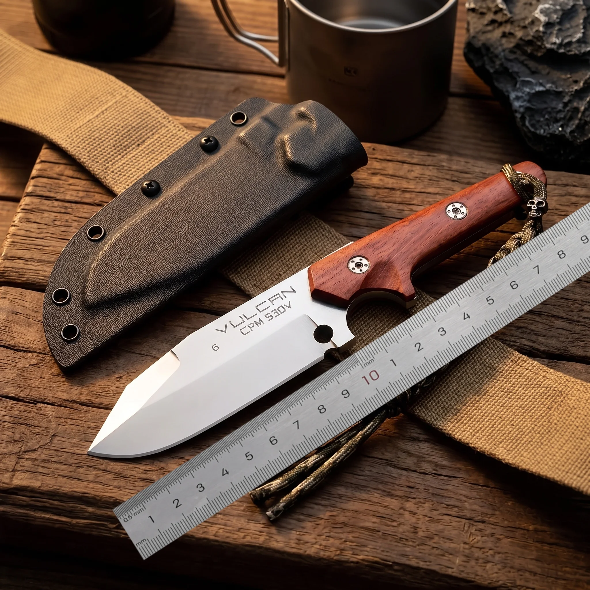 Coltello da esterno in acciaio inossidabile con lama dritta e custodia protettiva di pregio, facile da trasportare e riporre, ideale per campeggio, picnic, viaggi brevi e come strumento