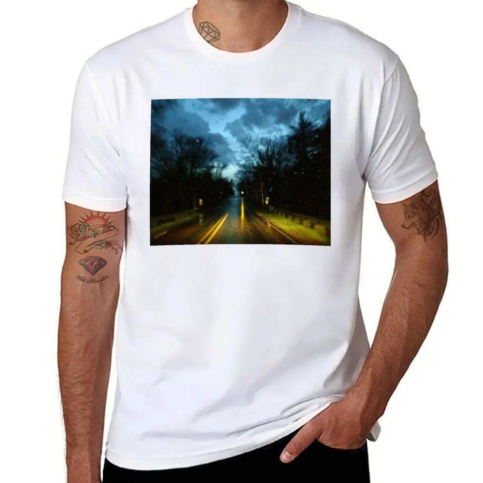 

Dark Rainy Road T-Shirt cotton t shirt pack t shirt man plain T-Shirt