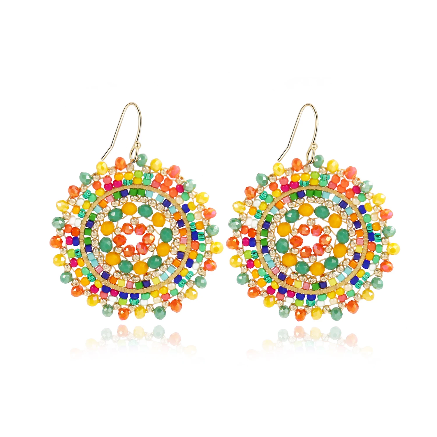 Badu Bohemia Colorful Crystal Beaded Drop Earrings for Women Handmade Seed Beads Crochet Statement Jewelry Gifts 2023