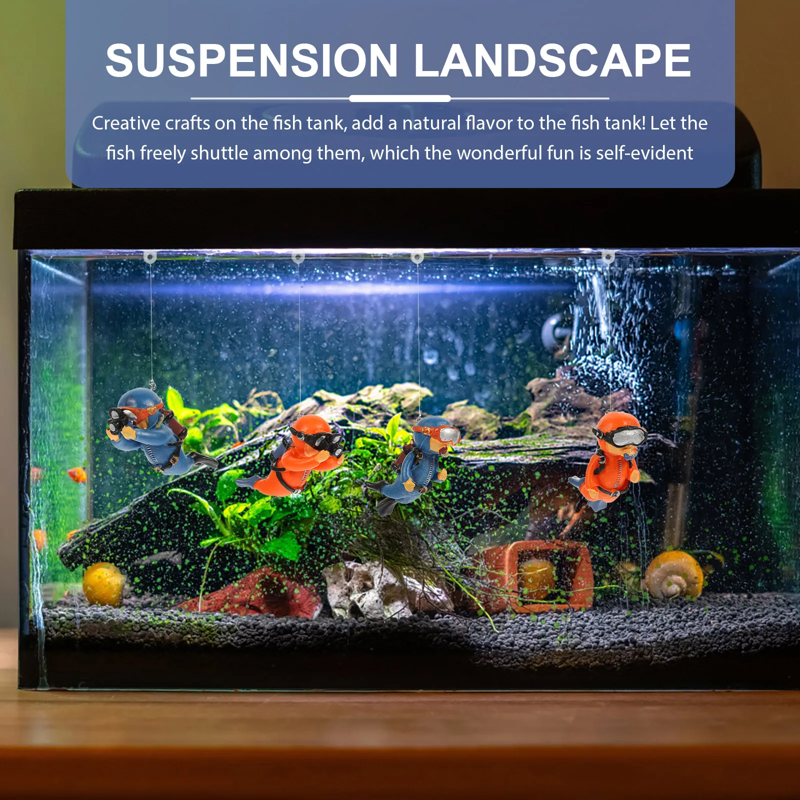 

4Pcs Adorable Floating Divers Cartoon Figures Decorative Aquarium Ornaments PVC Material Long-Lasting Wear-Resistant Stylish