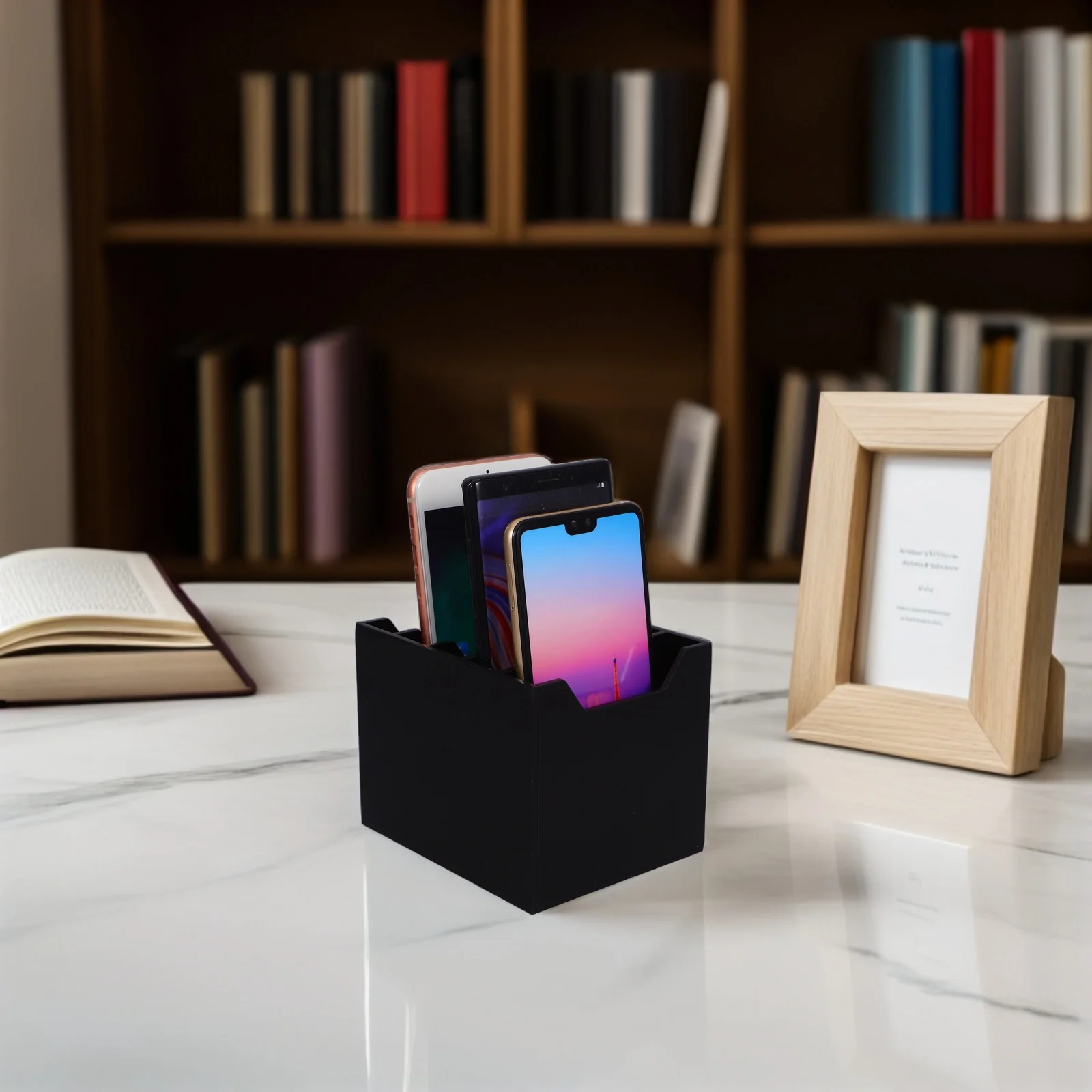 กล่องอะคริลิคจัดระเบียบโต๊ะทำงาน 5 ช่อง สำหรับใส่โทรศัพท์มือถือ ช่องเก็บของหลายช่อง เหมาะสำหรับสำนักงาน ห้องประชุม ห้องเรียน