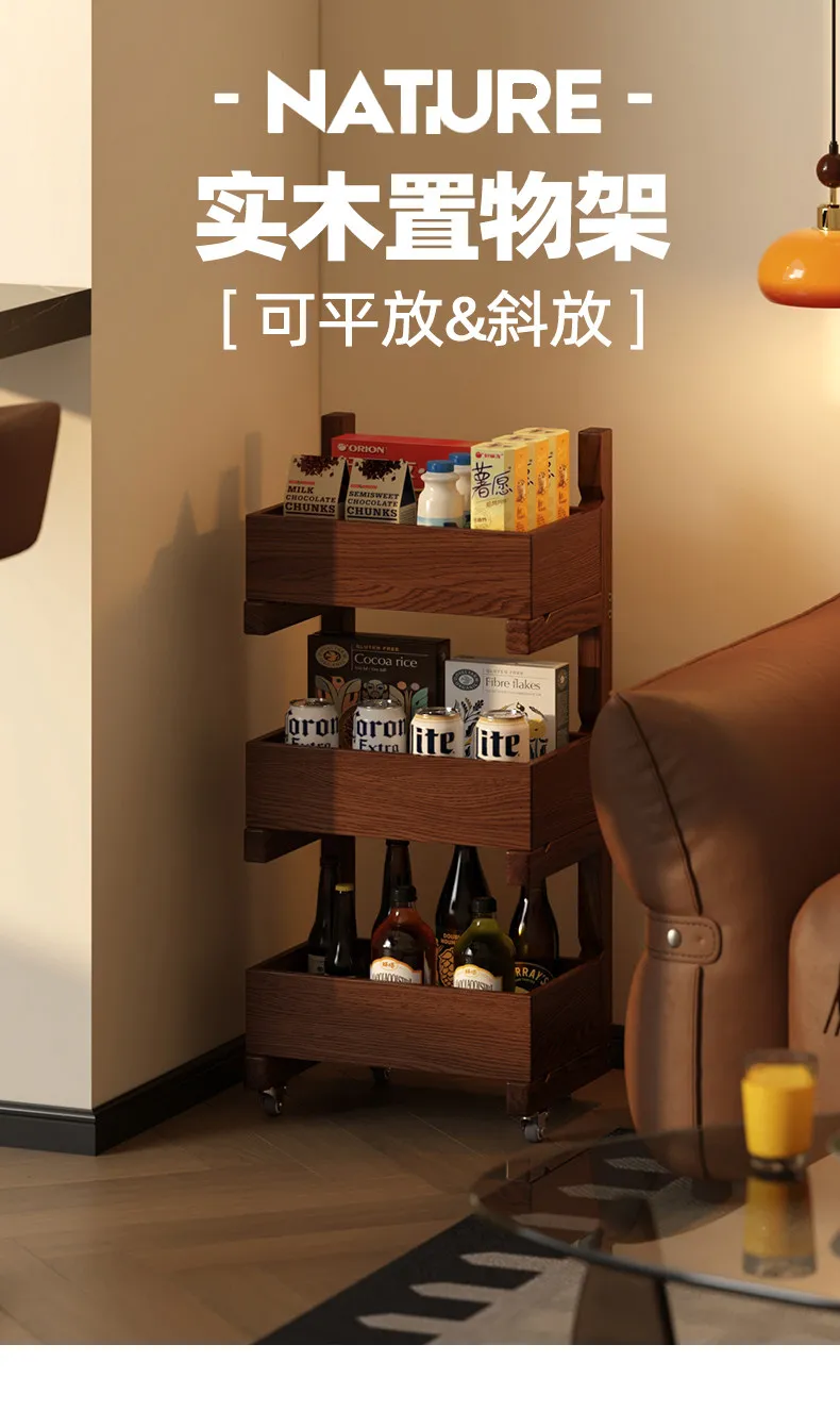 Small bookshelf next to the desk Solid wood floor shelf Simple living room Sofa several household removable