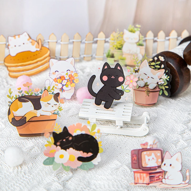 Card Lover 20 Pcs [Meow Fun Park Series] Cute Cat Theme  Stickers PET Sticker Paper Scrapbooking Material Scrapbook Kit