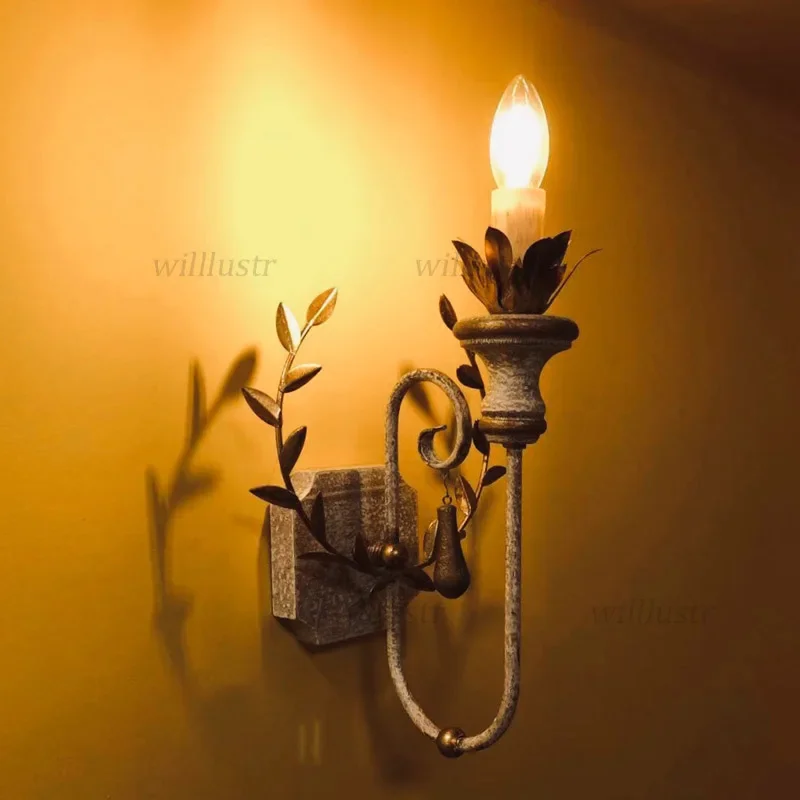 Creative Golden Ear of Wheat Wall Lamp Retro Wood Sconce Corridor Aisle Living Room Balcony Hall European Style Metal Lighting