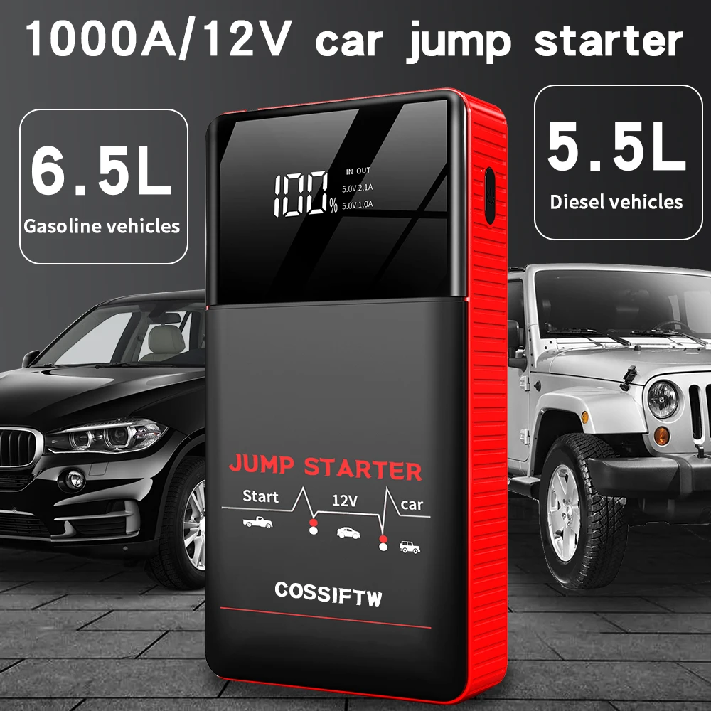 New 1000A Car Jump Starter Car Battery Starters Portable Power Bank 12V Starting Device Booster For Petrol Diesel Car