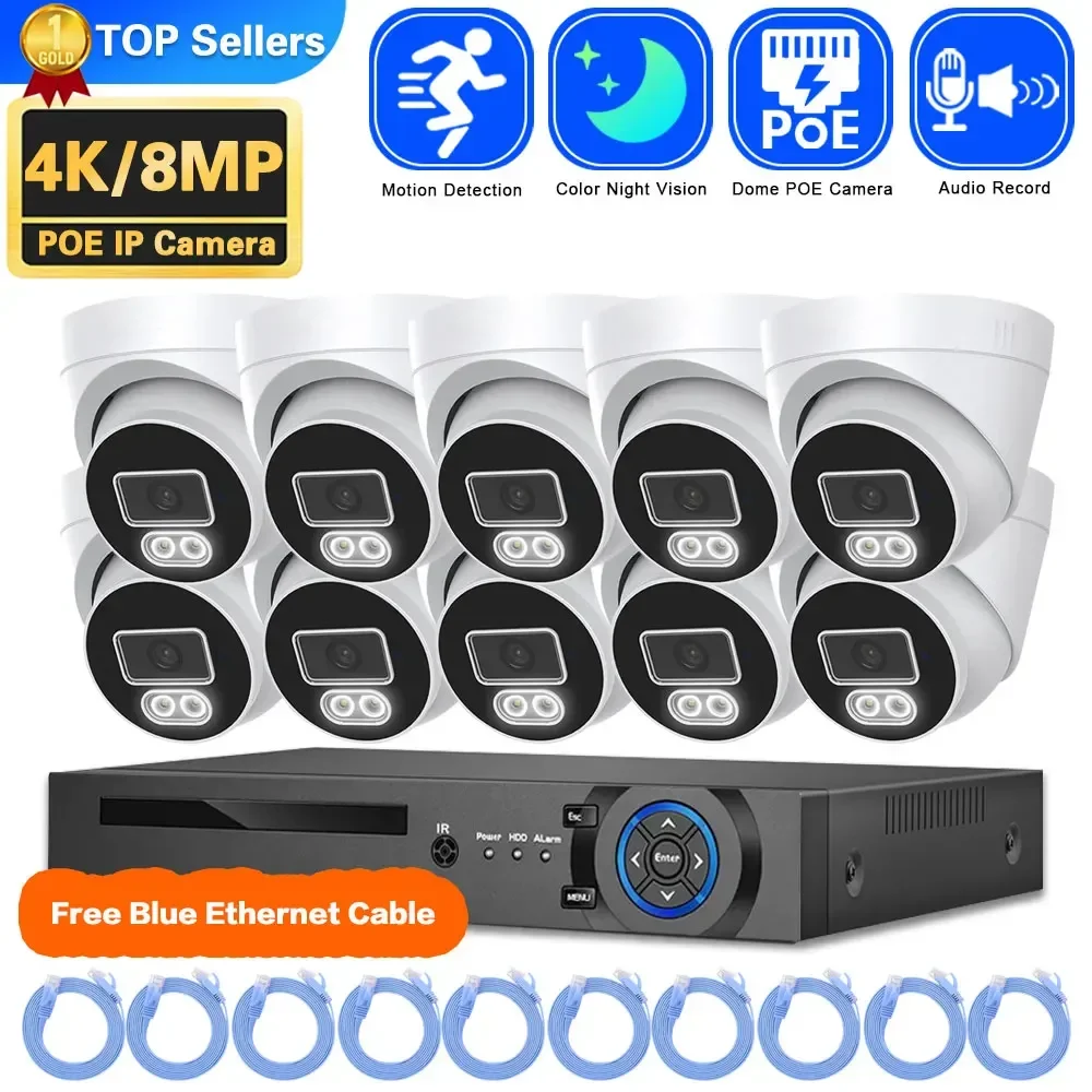 

10CH 4K 8MP NVR Kit Audio CCTV Security Camera System Color Night Vision Dome IP Camera security camera system Poe Cam kit