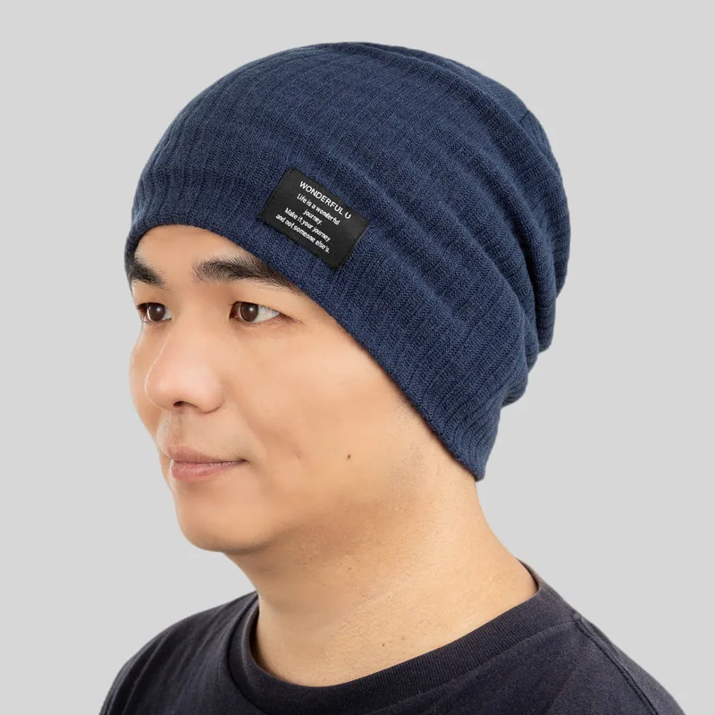 

Men's Winter Outdoor Travel Solid Color Striped Warm Ear Protector Knitted Hat With Velvet