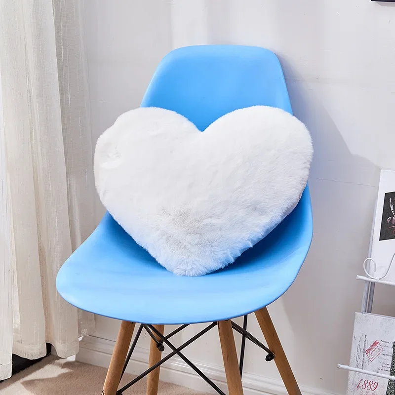 Faux Fur Sheepskin Pillow Cover Love Heart Shaped Sofa Cushion Cover Solid Colour Beds Pillowcase Valentines Day Home Decor