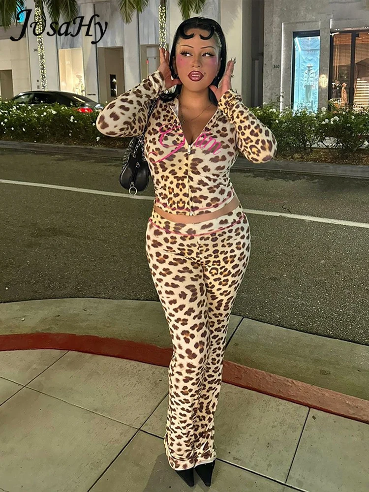 Jusahy Summer Release Junior Ankle-Length Sexy Letter High Street Milk Fiber Pant Suit K24S50103 Girl Leopard Flare Pant Suit