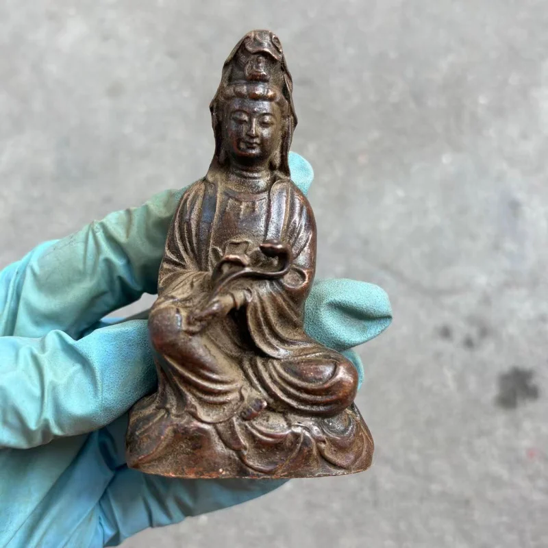 

Антикварная статуя, коллекционные украшения из медного сплава, декоративные изделия для дома с патиной, Гуаньинь Будда.