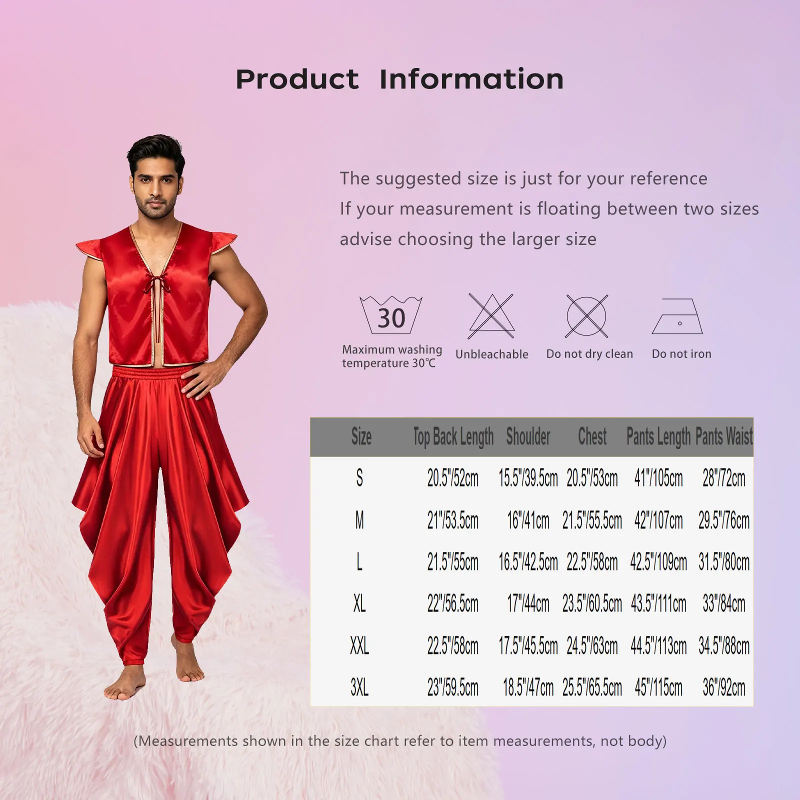 Men Aladini Arabian Prince Cosplay Costume Satin Waistcoat Vest Top Harem Pants Suit Halloween Theme Party Carnival Stage Outfit view 6