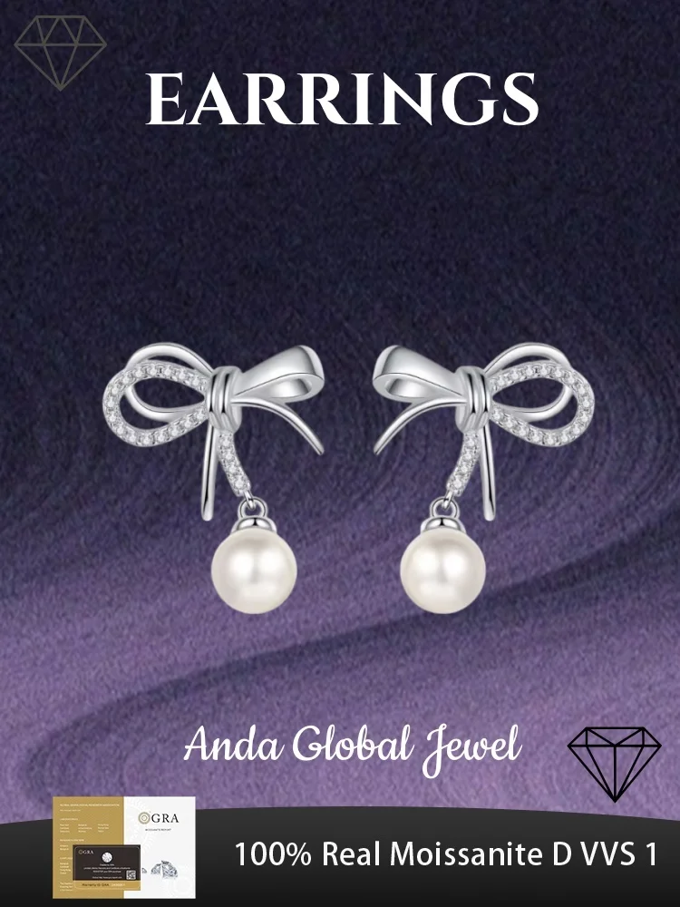 

GRA Moissanite Plata 925 Sterling Silver Bow Earrings Are The Preferred Choice for Fashionable Jewelry Earrings for Women
