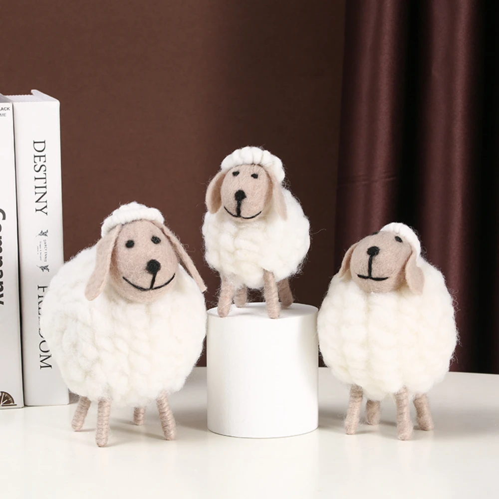 Desktop Cute Toys Mini Table Ornaments Cartoon Wool Felt Sheep Lamb  Decorations Home Furnishings For Gift Festival White