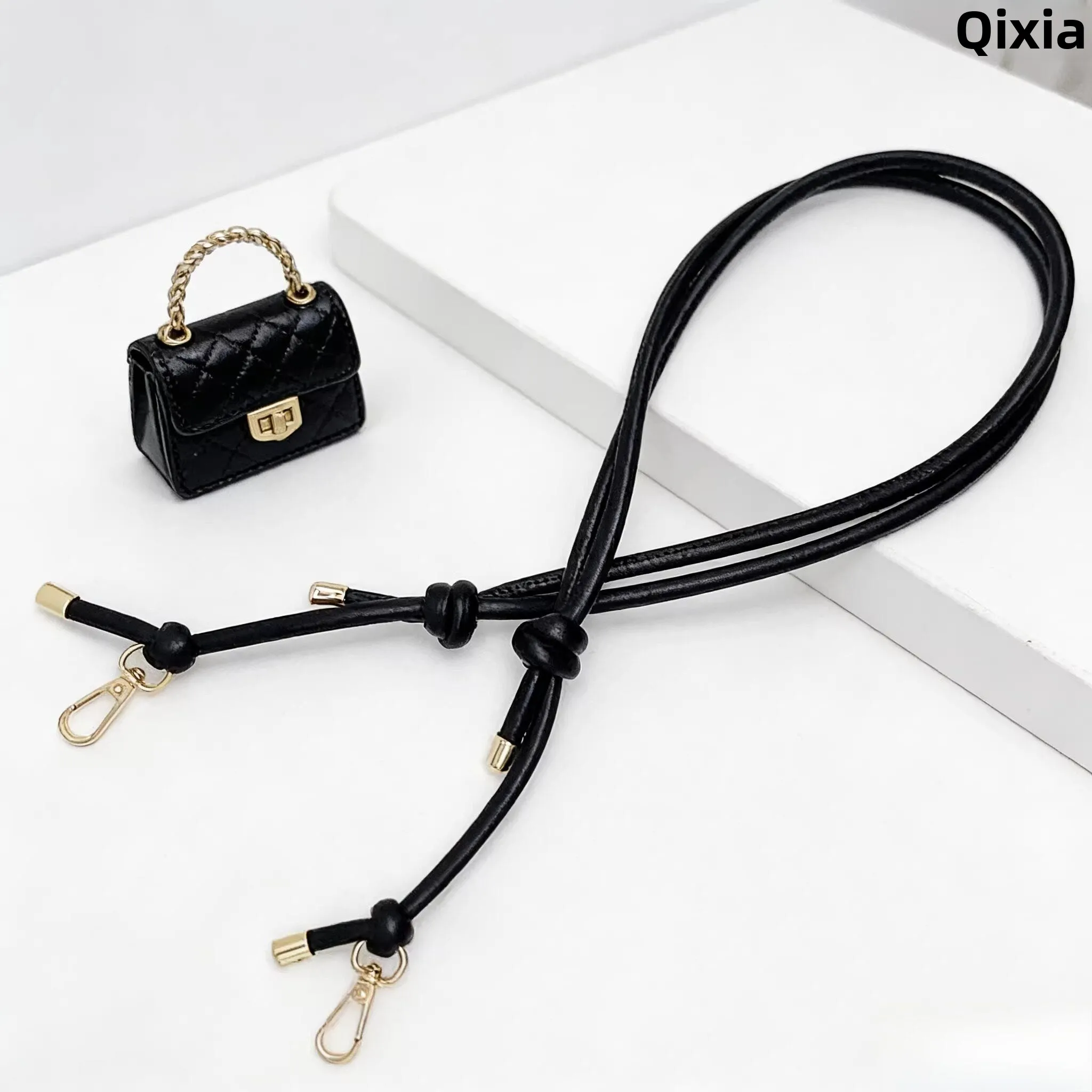 Versatile PU Square Buckle round Leather Rope Replaceable Woven Bag Strap Single Shoulder Crossbody Mobile Phone Lanyard Bag ...