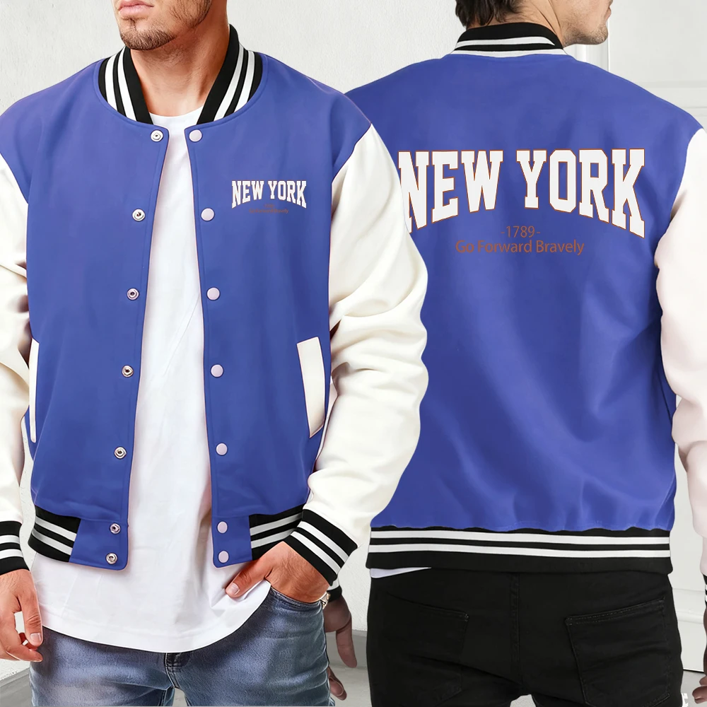 

New York Go Forward Bravely уличная мужская осенне-зимняя удобная куртка винтажная базовая мужская одежда мягкая повседневная бейсбольная форма
