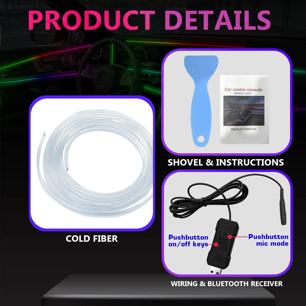 RGB 6V APP USB 1M/2M/3M/4M/5M Car Interior Light LED Strip Decoration Flexible Neon Lights Car Atmosphere Sync to Music Lamp