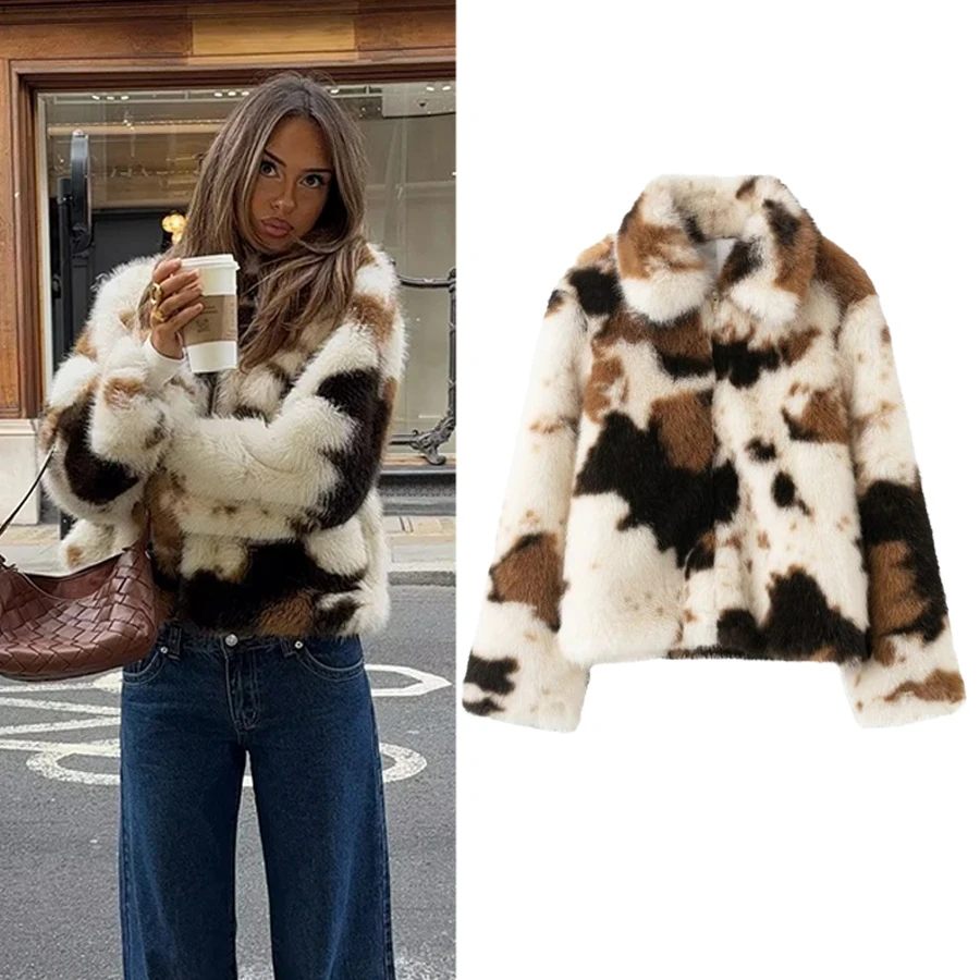 

Женская повседневная куртка из искусственного меха с асимметричным узором, элегантная и стильная, для осени и зимы, модная верхняя одежда для девушек в уличном стиле
