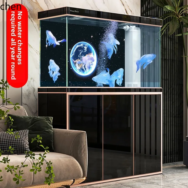 HT Large Fish Tank No Water Change Needed Living Room Glass Aquarium Partition Ultra-clear Home Filter