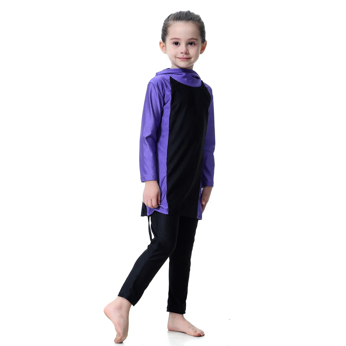 Moslimzwempak voor meisjes traditionele mode Elegante tiener sportkleding Zwempak met hoge stretch Zwarte badmode