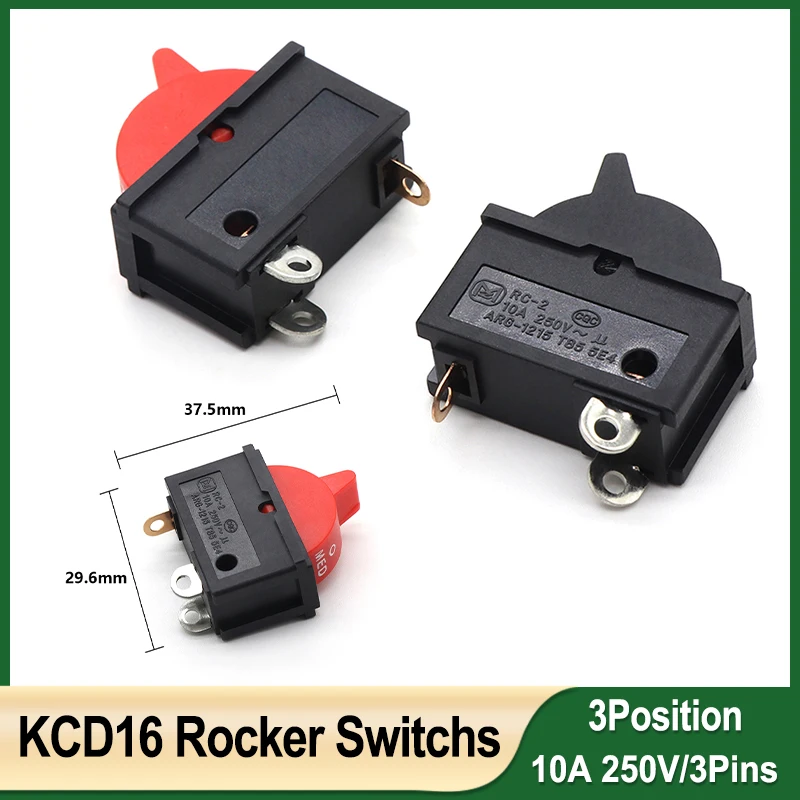 

1/2pcs Black Red KCD16 Wind Speed Control Button Rocker Switch 10A 250V 3 Positions 3Pin For Hair dryer SPDT Switches