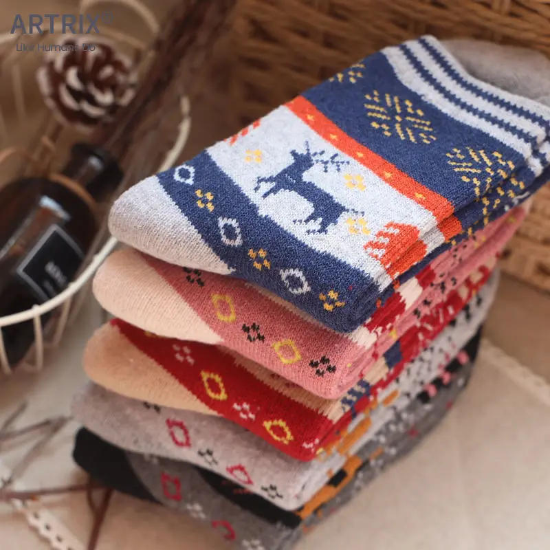 5 Pairs Women Girls Winter Thicken Woolen Socks Cartoon Warm Indoor Floor Socks Cute