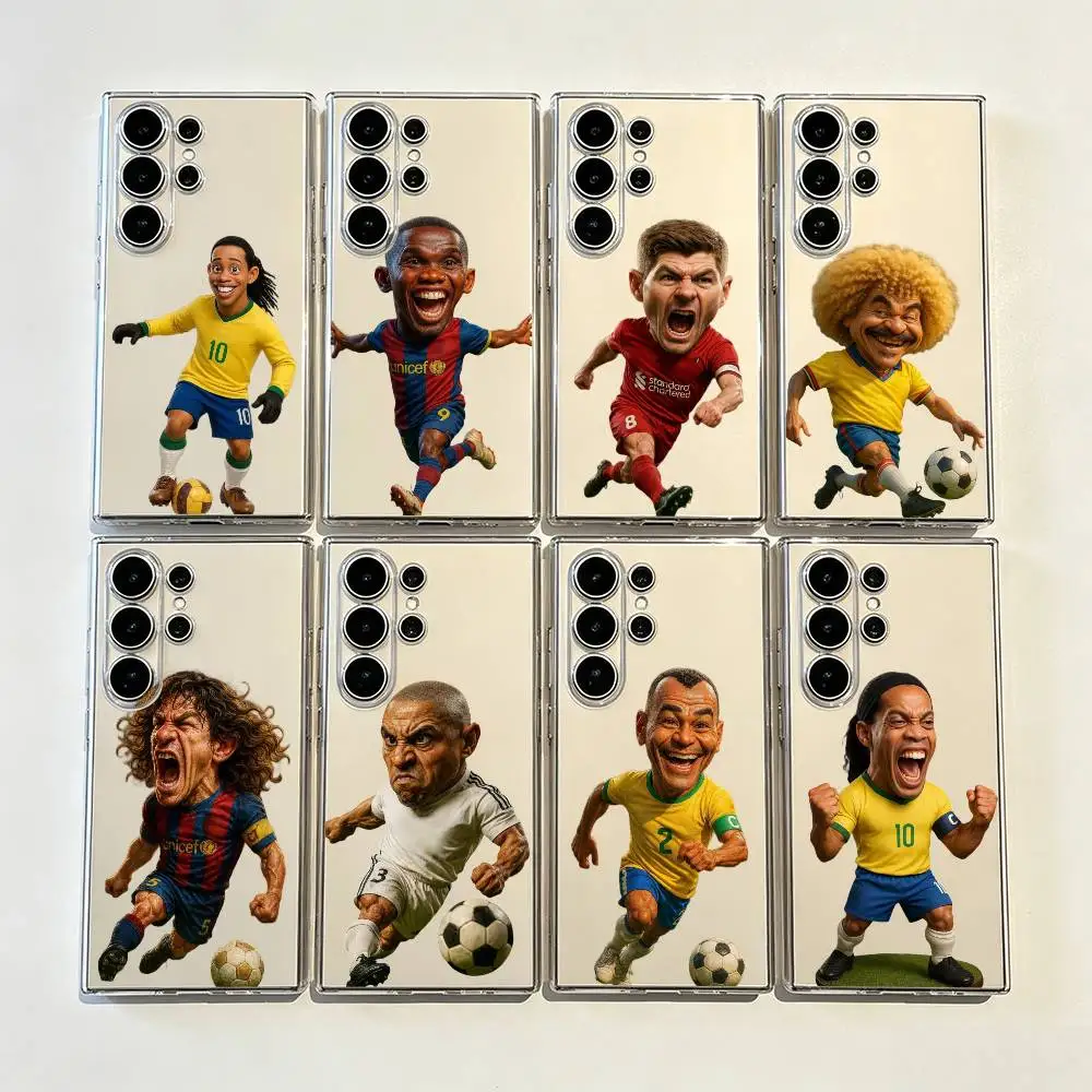 Capa de Telefone Transparente Simples com Impressão do Superastro do Futebol Ronaldinho para Samsung Galaxy S26/S25/24/23/22/30/21/10/9, Ultra, Plus