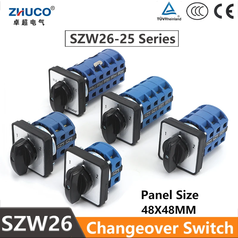 

ZHUCO SZW26/LW26-25 3 Position 25A D101.1 D202.2 D303.3 D404.4 Silver Contact Rotary Cam Universal Changeover Switch 1P 2P 3P 4P
