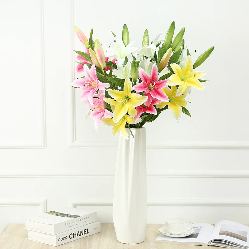 

Artificial Flowers Colorful Fake Flowers 3D Printing Lily Branch Flores for Wedding Home Garden Decoration