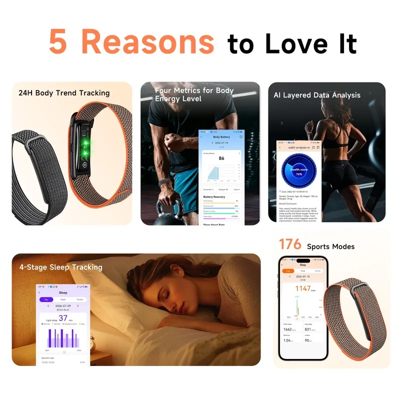 Smart Screenless Bracelet Sport Fitness Tracker Real-time Heart Rate Blood Pressure Body Temperature Monitoring Watch For Women