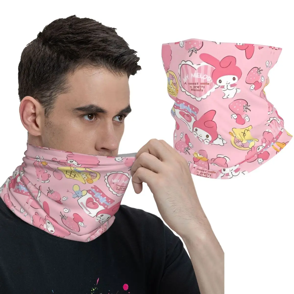 Capa facial macia sem costura impressa, My Melody Bandana, Máscara de bicicleta engraçada, Caminhadas e Camping, Balaclava à prova de vento