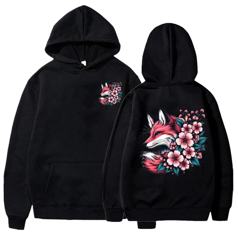 Woman Hoodie Sweatshirts Graphic Clothes Flowers Japanese Fox Cherry Blossom Flower Sakura Aesthetic Pullover Sportwear Clothes