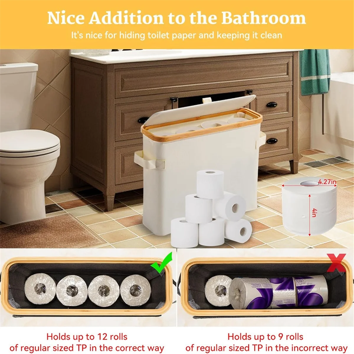 Бамбуковая подставка для туалетной бумаги с бамбуковой крышкой для туалетной бумаги, шкафа, ванной комнаты, кремово-белый