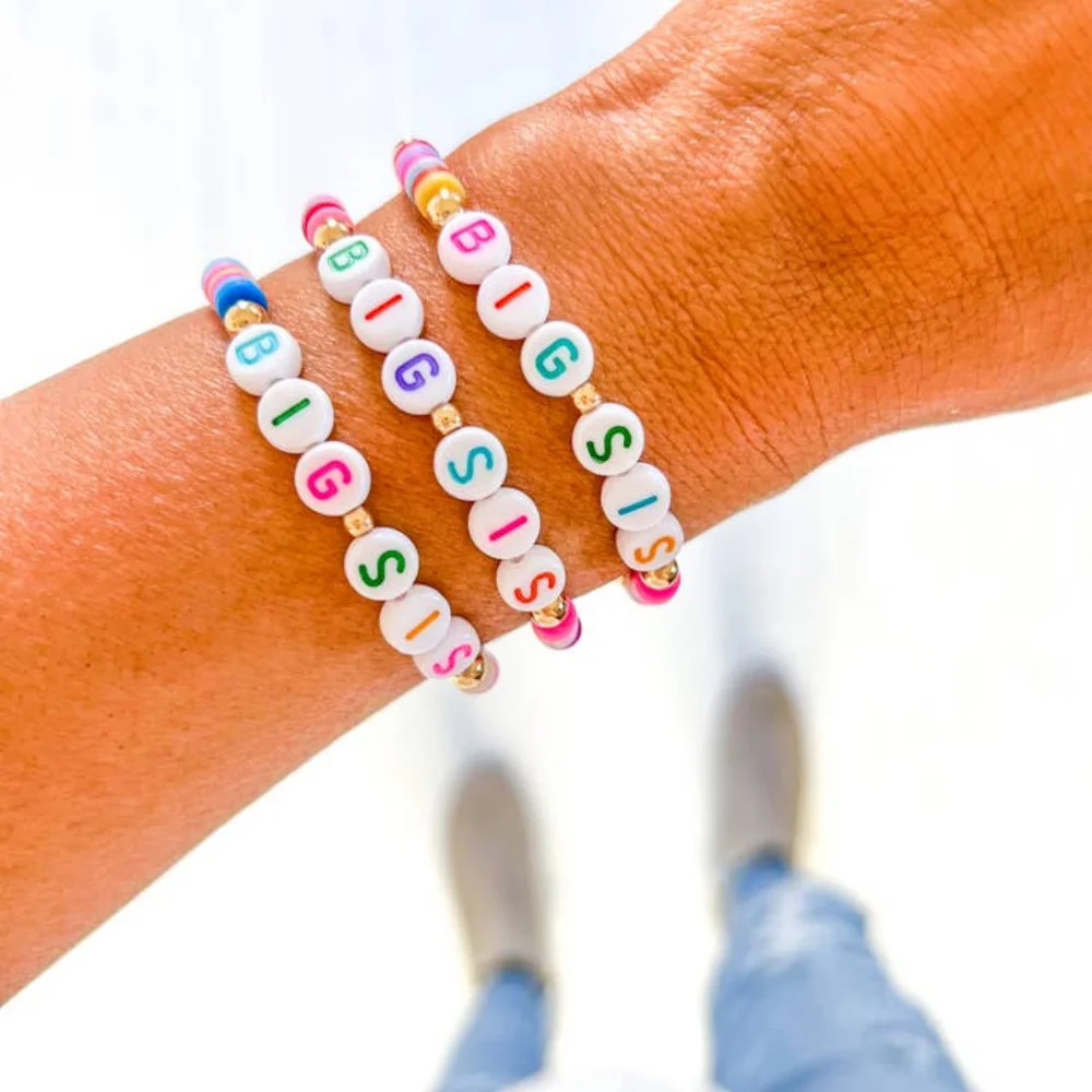 

CCGOOD Personalized Name Custom Bracelet Colorful Letter Heishi Gold Plated Ball Bead Stretch Stackable Summer Jewelry for Women