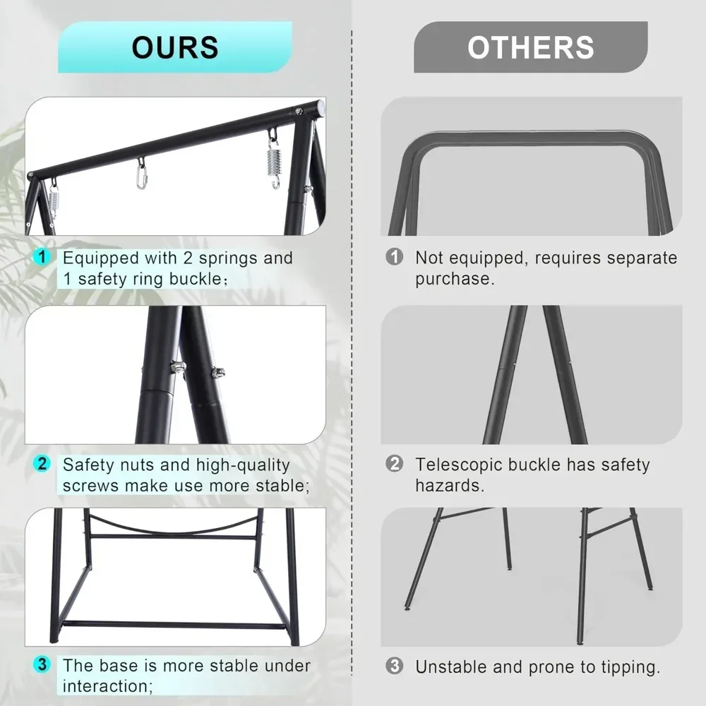 Reinforced Triangular Hammock Stand with 2 Storage Baskets Swing Chair Bracket 3 Hooks Compatible with Most Hanging Chairs