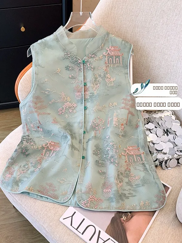 

Luxury Brand Embroidered Vest Outerwear Top Heavy Work Spring Autumn Faion Commute Sle V Ne Regular Length Other Material